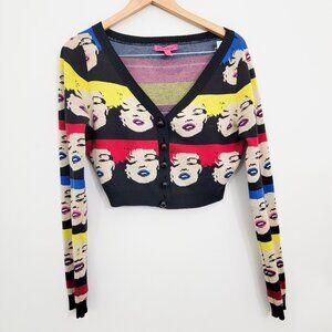 Vintage Y2K Betsey Johnson Marilyn Monroe Wink Cropped Cardigan Sweater Large